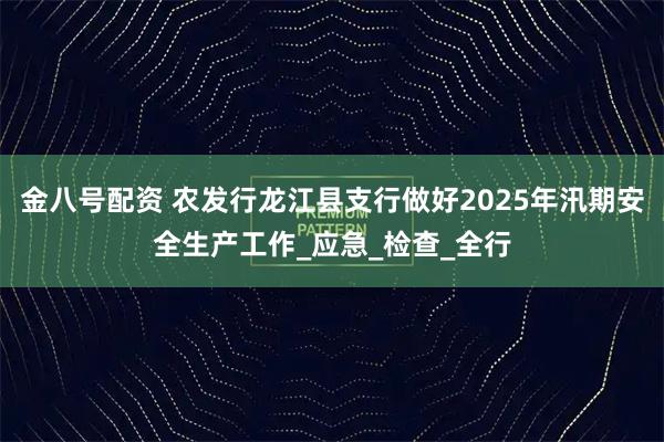 金八号配资 农发行龙江县支行做好2025年汛期安全生产工作_应急_检查_全行
